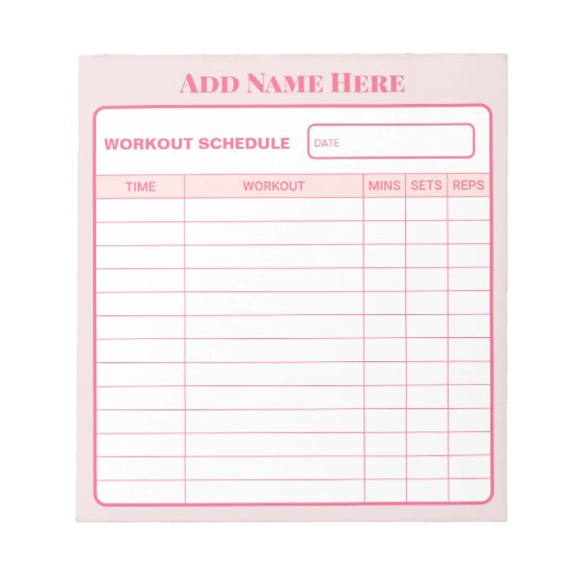 Bloc-note Personalized Pink Daily Workout Schedule Notepad (Devant)