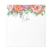 Bloc-note Personalized Pink & Orange Peonies Floral Notepad (Devant)