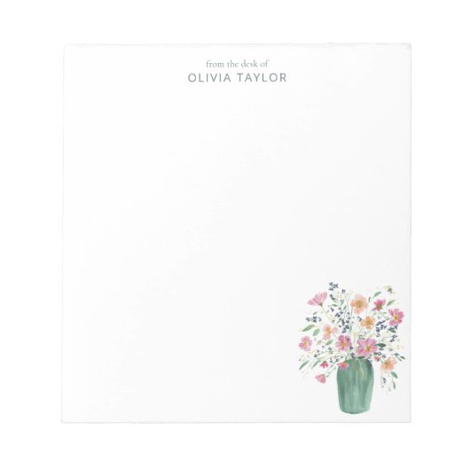 Bloc-note Personalized Stationery Name Hand-Painted Floral  (Devant)