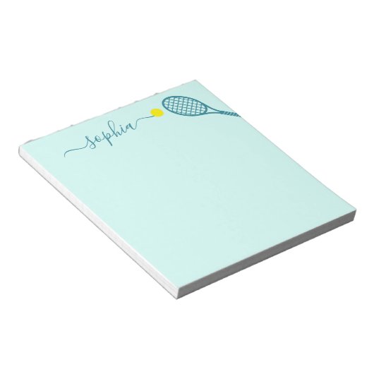 Bloc-note Personalized Tennis Elegant Name Teal Blue (Incliné)