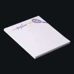 Bloc-note Personalized Tennis Name Purple Womens Sports<br><div class="desc">Personalized notepad with a simple purple and lavender tennis racket graphic and custom name or text in a feminine girly and modern pretty script font monogram. Any tennis player would love an elegant and modern useful tennis-themed stationery office accessory to write notes and todo lists on.</div>