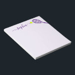 Bloc-note Personalized Tennis Name Purple Womens Sports<br><div class="desc">Personalized notepad with a simple purple and lavender tennis racket graphic and custom name or text in a feminine girly and modern pretty script font monogram. Any tennis player would love an elegant and modern useful tennis-themed stationery office accessory to write notes and todo lists on.</div>