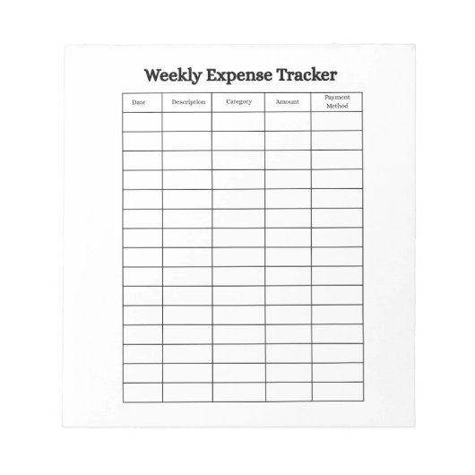 Bloc-note Personalized Weekly Expense Tracker Notepad (Devant)