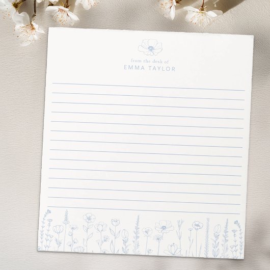 Bloc-note Personalized Wildflower Dusty Blue Desk Notepad
