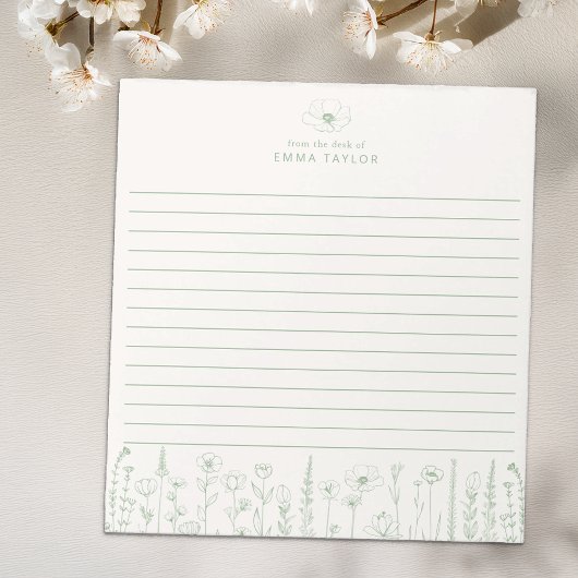 Bloc-note Personalized Wildflower Sage Green Desk Notepad