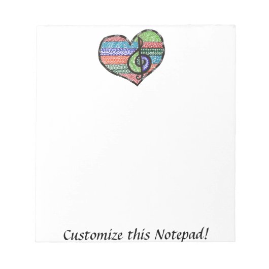 Bloc-note Personnalisable Music Heart Treble Clef Doodle (Devant)