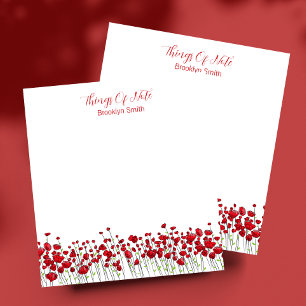 Bloc-note Personnalisé avec le nom Floral Red Poppies