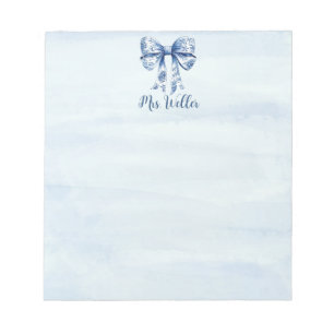 Bloc-note Personnalisé Blue Coquette Bow New Teacher