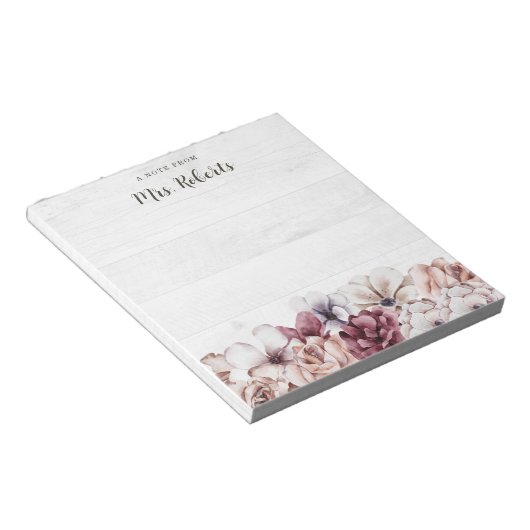 Bloc-note Personnalisé Boho Rustique Floral Enseignant (Incliné)