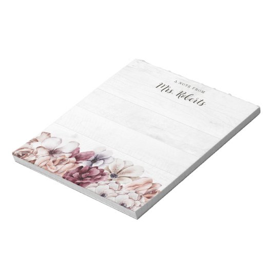 Bloc-note Personnalisé Boho Rustique Floral Enseignant (Tourné)