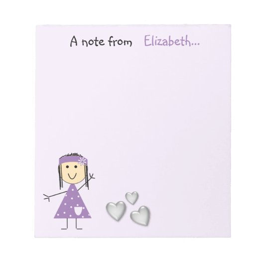 Bloc-note Personnalisé Enfants petite bâton fille violet (Devant)