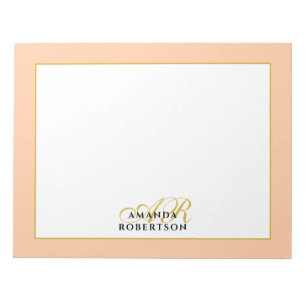Bloc-note Personnalisé Monogramme Pêche Or Noir Élégant