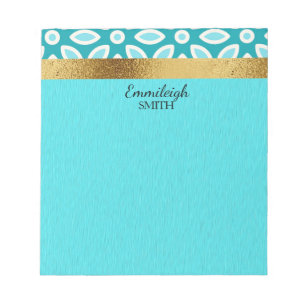 Bloc-note Personnalisé sarcelle et bleu arctique floral et o