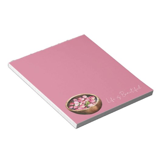 Bloc-note Pétales de rose rose bol de fleurs (Incliné)