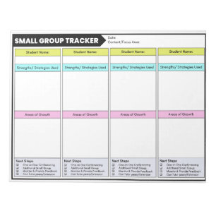 Bloc-note Petit groupe Tracker Student Observations Enseigna