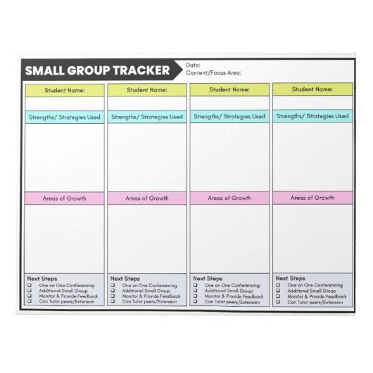 Bloc-note Petit groupe Tracker Student Observations Enseigna (Devant)