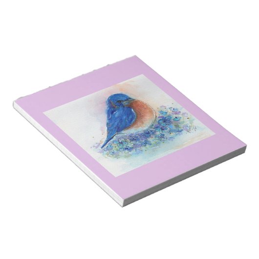 Bloc-note Petit oiseau bleu oriental avec fleurs de Renee (Incliné)