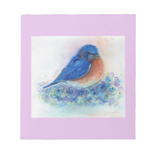 Bloc-note Petit oiseau bleu oriental avec fleurs de Renee