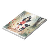 Bloc-note Petite fille courant dans les bois avec son chien (Tourné)