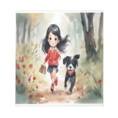 Bloc-note Petite fille courant dans les bois avec son chien (Devant)