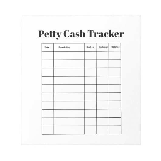 Bloc-note Petty Cash Tracker Notepad (Devant)