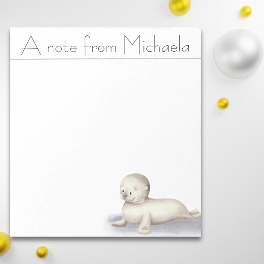 Bloc-note Phoque bébé blanc heureux illustré personnalisé