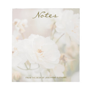Bloc-note Photo de fleur de rose blanche avec titre et nom p