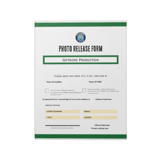 Bloc-note Photo Release Form Notepad (Tourné)