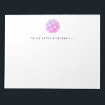 Bloc-note Pickleball à faire après Pickleball Player Bloc-no<br><div class="desc">Ce bloc-notes comporte un pickleball avec l'expression "To Do After Pickleball... ". Le texte est personnalisable avec une phrase ou un nom de votre choix. Fait un grand cadeau pour les joueurs de pickleball. Une partie d'une collection des studios Parcel.</div>