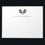 Bloc-note Pickleball à faire après Pickleball Player Bloc-no<br><div class="desc">Ce bloc-notes est doté d'un motif dynamique et amusant avec des pagaies rayées Pickleball. Dans les tons bleu, vert et jaune. Le texte dit "To Do After Pickleball... " mais est personnalisable avec une phrase ou un nom de votre choix. Fait un grand cadeau pour les joueurs de Pickleball. Une...</div>