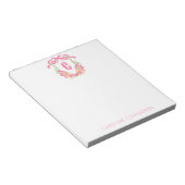 Bloc-note Pickleball rose et vert Paddle Monogram Crest (Incliné)