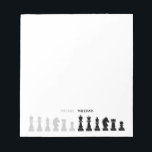 Bloc-note Pièce d'échecs personnalisée noir blanc<br><div class="desc">Bloc-notes classique noir et blanc pour les amateurs d'échecs,  avec des figures d'échecs dans un motif géométrique. Design moderne des pièces d'échecs</div>