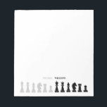 Bloc-note Pièce d'échecs personnalisée noir blanc<br><div class="desc">Bloc-notes classique noir et blanc pour les amateurs d'échecs, avec des figures d'échecs dans un motif géométrique. Design moderne des pièces d'échecs</div>