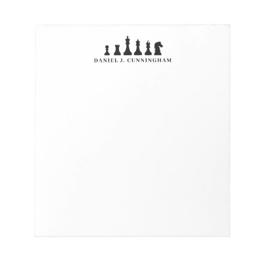 Bloc-note Pièces de jeu d'échecs noir classique Monogramme (Devant)