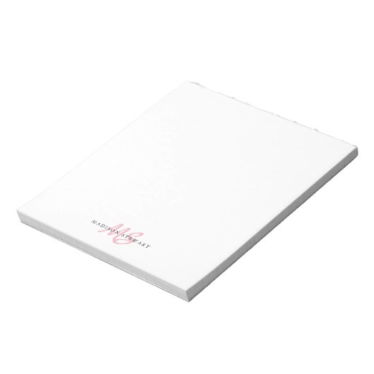 Bloc-note Pinceau rose clair Script Monogramme Moderne tenda (Tourné)