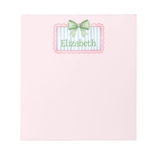 Bloc-note Pink and Blue Frame With Green Gingham Bow (Devant)
