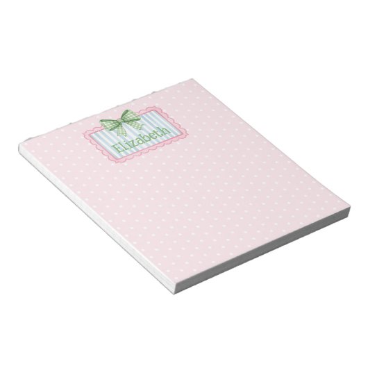 Bloc-note Pink and Blue Frame With Green Gingham Bow (Incliné)