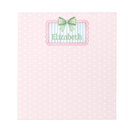 Bloc-note Pink and Blue Frame With Green Gingham Bow (Devant)