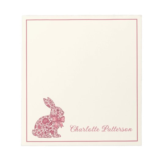 Bloc-note Pink and Cream Chinoiserie Easter Rabbit (Devant)
