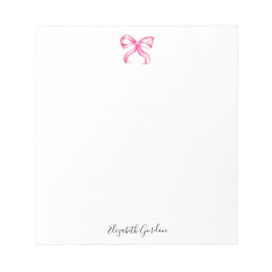 Bloc-note Pink Bow Coquette Watercolor Cute Custom Name (Devant)