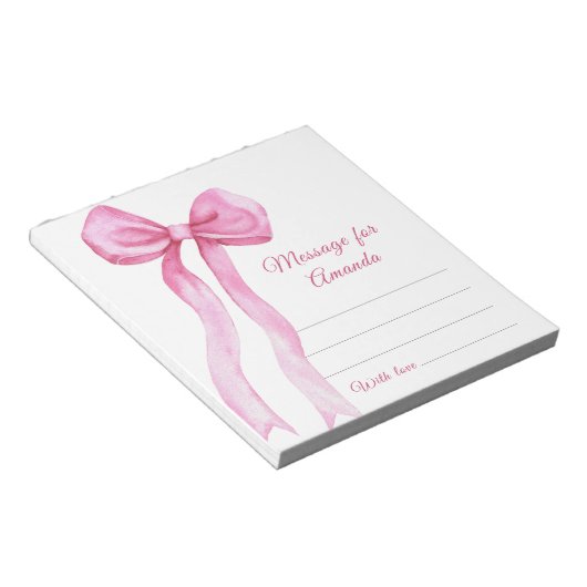 Bloc-note Pink Bow fille anniversaire capsule de temps messa (Incliné)