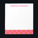 Bloc-note Pink Checkerboard À damiers Motif Personnalisé<br><div class="desc">Tableau de contrôle rose À damiers Bloc-notes personnalisé Motif</div>