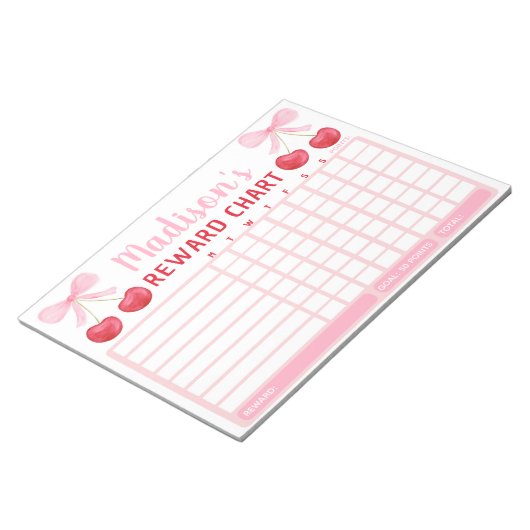 Bloc-note Pink Cherry Bow Girl Reward Chart Chore Chart (Incliné)