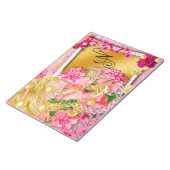Bloc-note Pink Floral Collage Fairy Gold Bird Monogramme (Incliné)