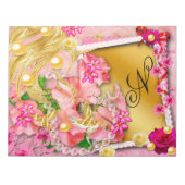 Bloc-note Pink Floral Collage Fairy Gold Bird Monogramme (Devant)