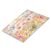 Bloc-note Pink Floral Collage Fairy Gold Bird Monogramme (Incliné)