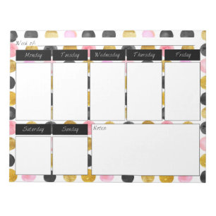 Bloc-note Pink & Gold Polka Dot Paint Weekly Pattern Notepad