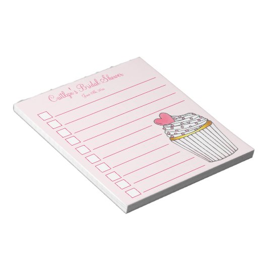 Bloc-note Pink Heart Love Cupcake Baby shower nuptial (Incliné)