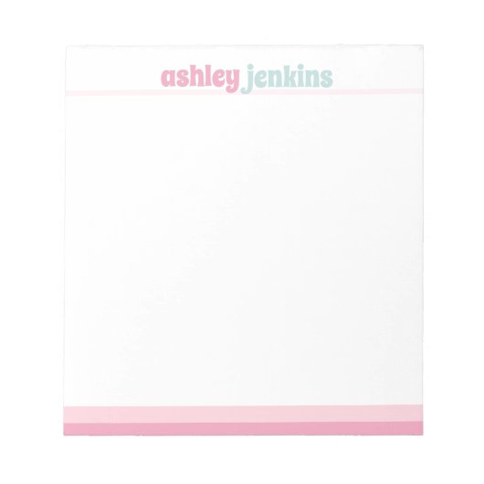 Bloc-note Pink & Mint Modern Name Minimalist Notepad (Devant)