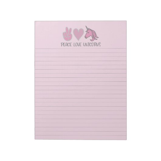 Bloc-note Pink Peace Love Unicorns Linked Notepad (Tourné)